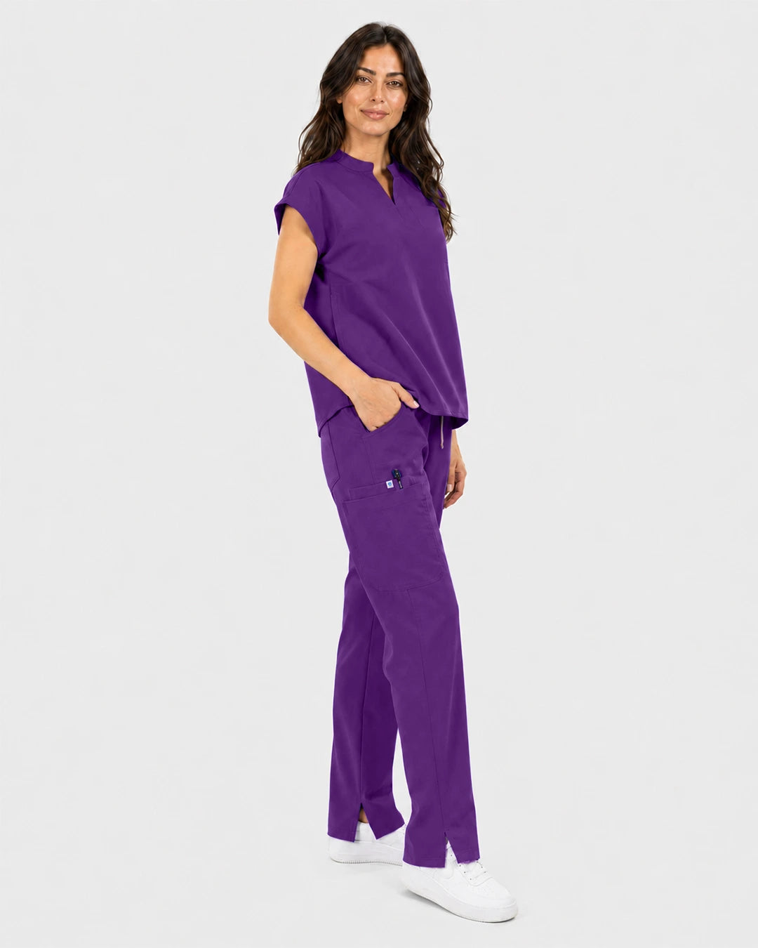 Dark Purple Eipnare Women's Mandarin Sleeveless Straight-Leg Scrub Set - Stretch Medical Scrubs for Women