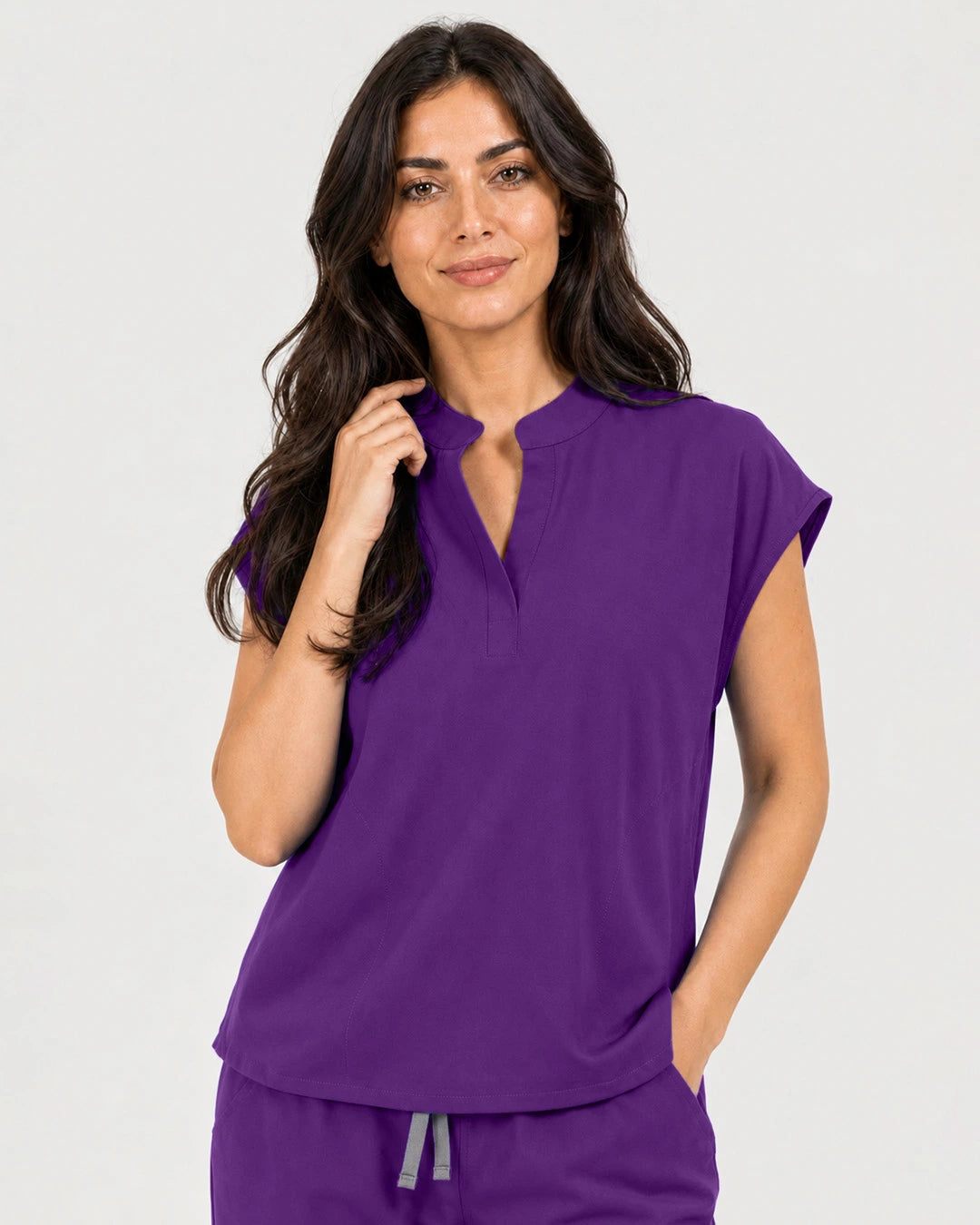 Dark Purple Eipnare Women's Mandarin Sleeveless Straight-Leg Scrub Set - Stretch Medical Scrubs for Women