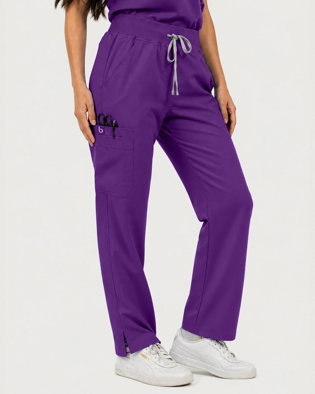 Dark Purple Eipnare Women's Mandarin Sleeveless Straight-Leg Scrub Set - Stretch Medical Scrubs for Women