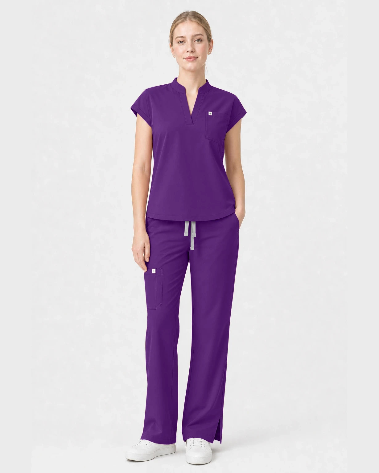 Dark Purple Eipnare Women's Henley Sleeveless Straight-Leg Scrub Set - Stretch Medical Scrubs for Women
