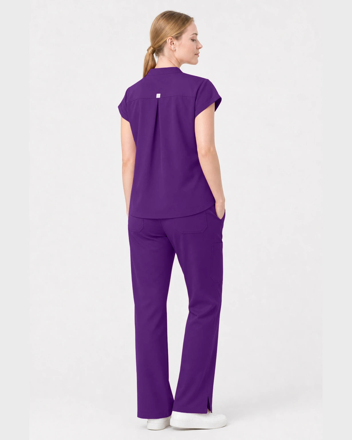 Dark Purple Eipnare Women's Henley Sleeveless Straight-Leg Scrub Set - Stretch Medical Scrubs for Women