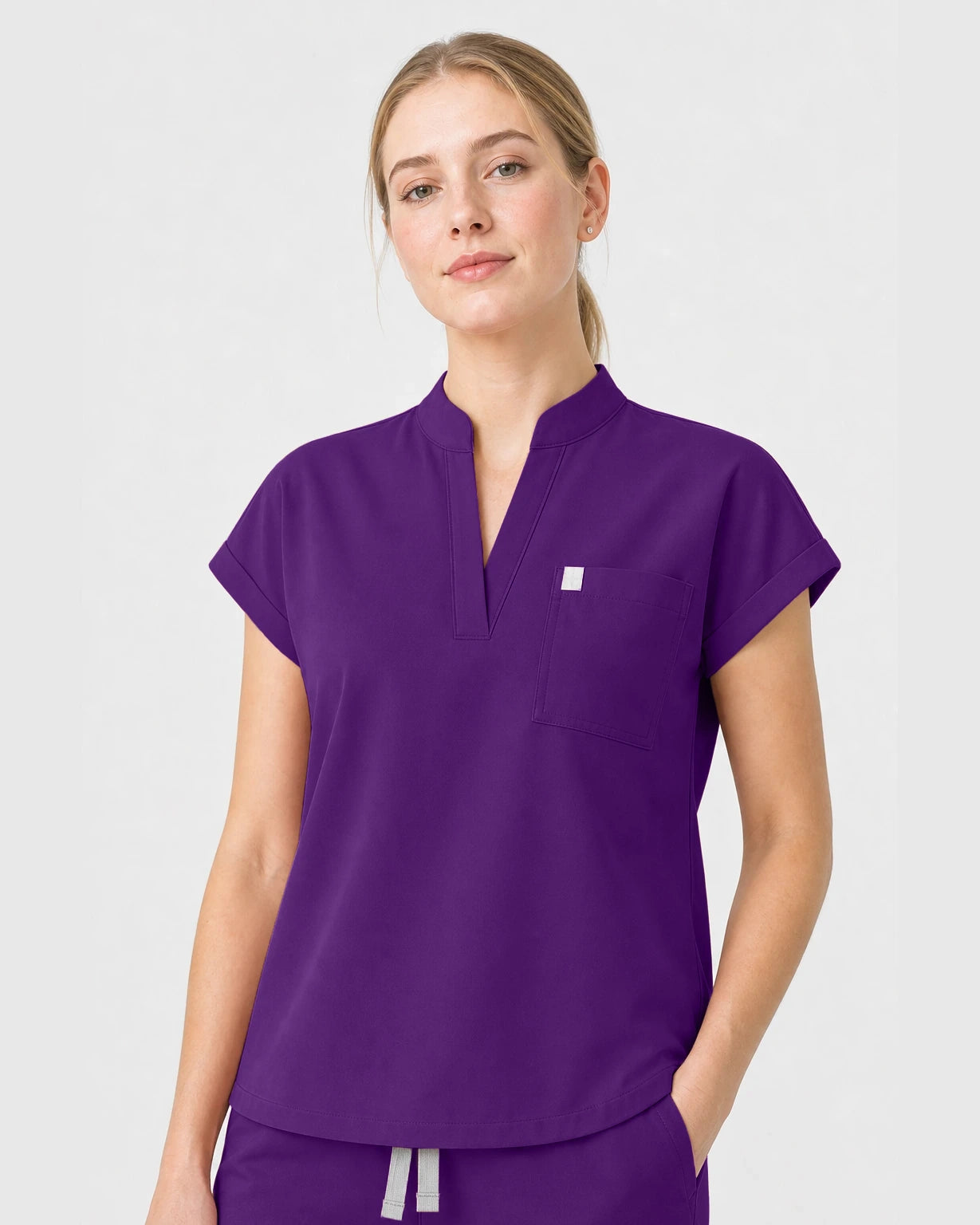 Dark Purple Eipnare Women's Henley Sleeveless Straight-Leg Scrub Set - Stretch Medical Scrubs for Women