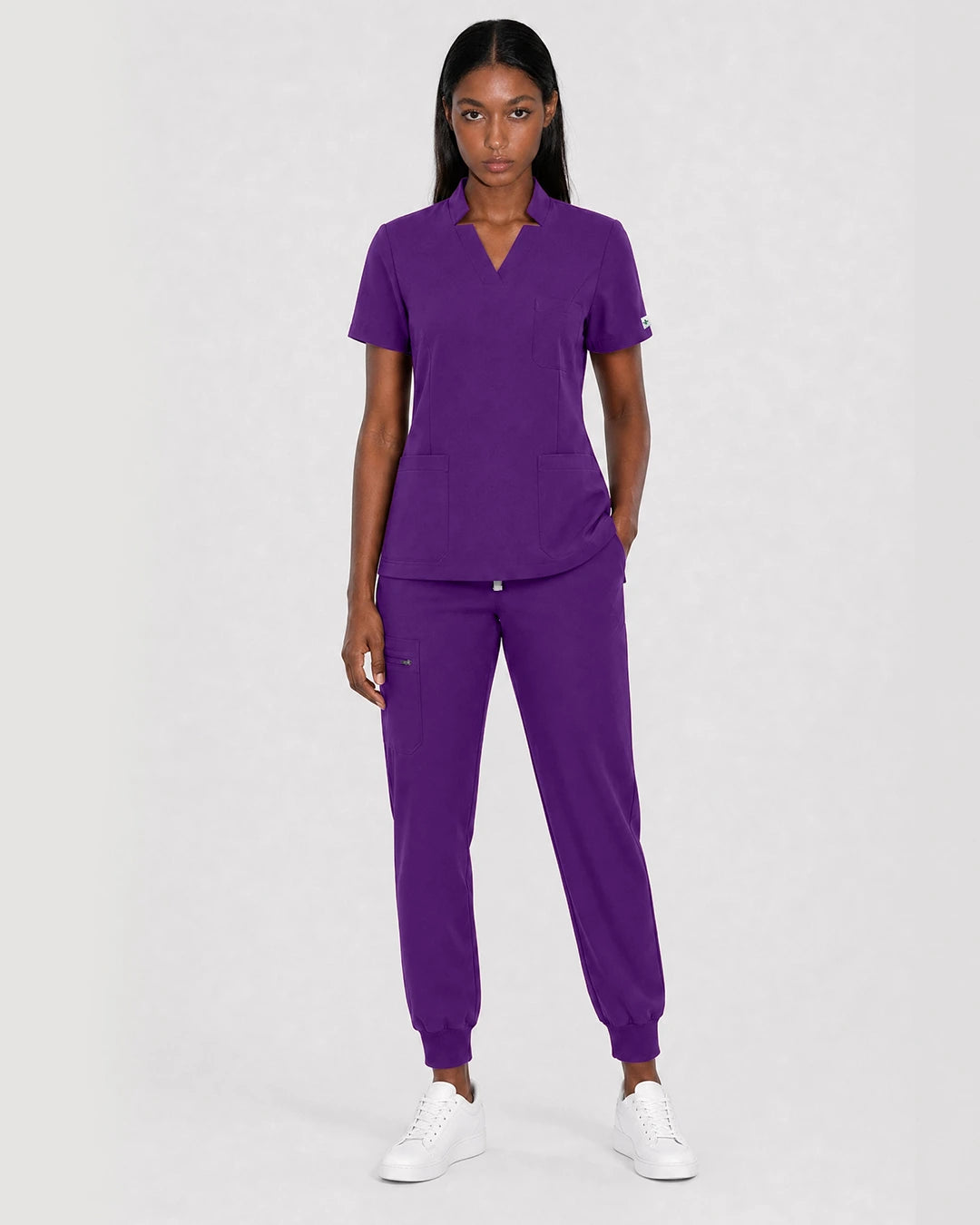 Dark Purple Eipnare Women's Split V-Neck Cargo Jogger Scrub Set - Stretch Medical Scrubs for Women