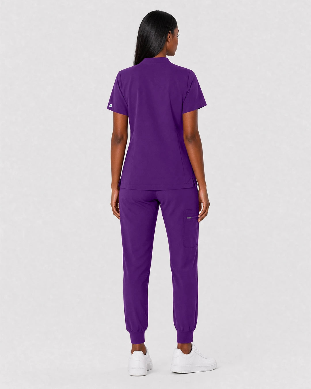 Dark Purple Eipnare Women's Split V-Neck Cargo Jogger Scrub Set - Stretch Medical Scrubs for Women