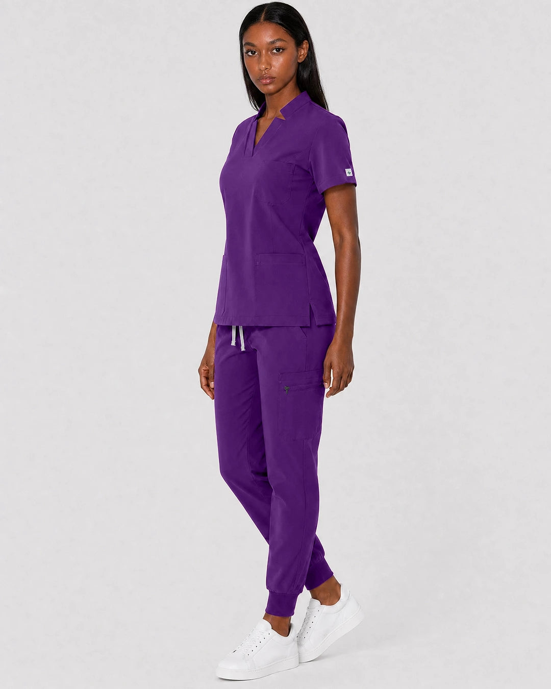Dark Purple Eipnare Women's Split V-Neck Cargo Jogger Scrub Set - Stretch Medical Scrubs for Women