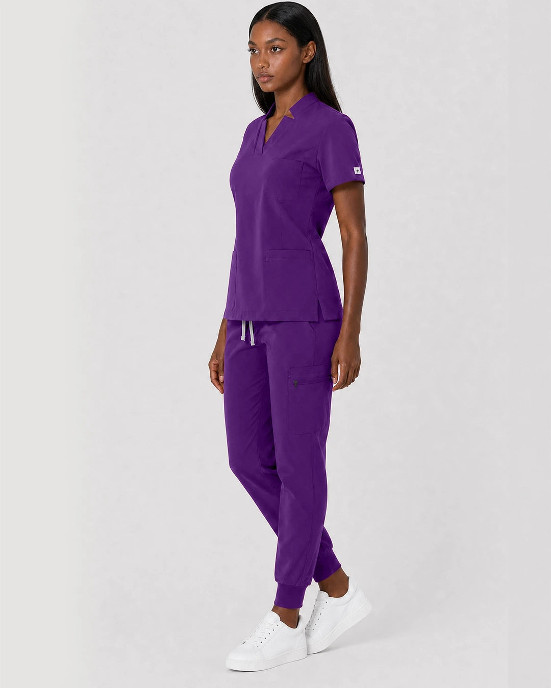 Dark Purple Eipnare Women's Split V-Neck Cargo Jogger Scrub Set - Stretch Medical Scrubs for Women
