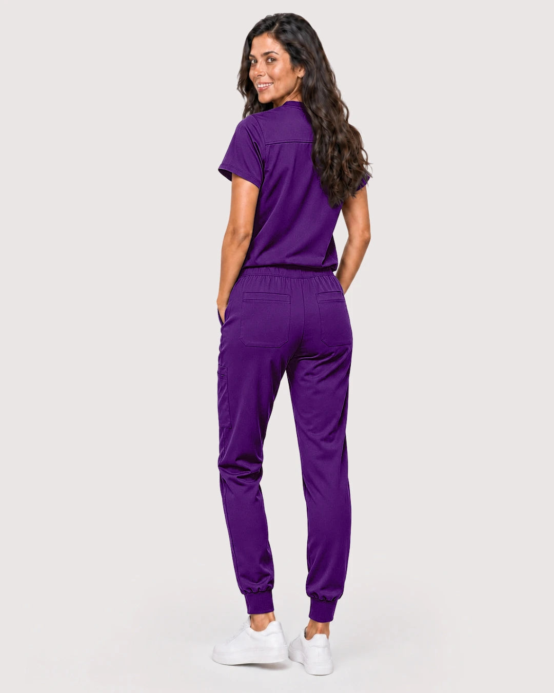 Dark Purple Eipnare Women's Knit V-Neck Jogger Scrub Set - Stretch Medical Scrubs for Women