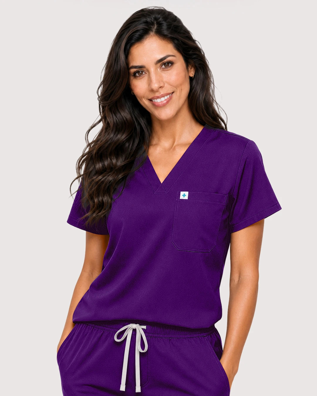 Dark Purple Eipnare Women's Knit V-Neck Jogger Scrub Set - Stretch Medical Scrubs for Women