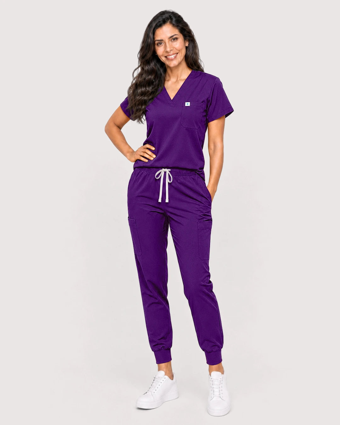 Dark Purple Eipnare Women's Knit V-Neck Jogger Scrub Set - Stretch Medical Scrubs for Women