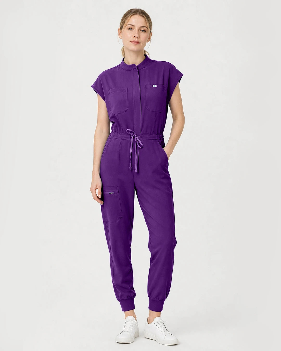 Dark Purple Eipnare Women's Zip-Front Sleeveless Scrub Jumpsuit - Stretch Medical Scrubs for Women