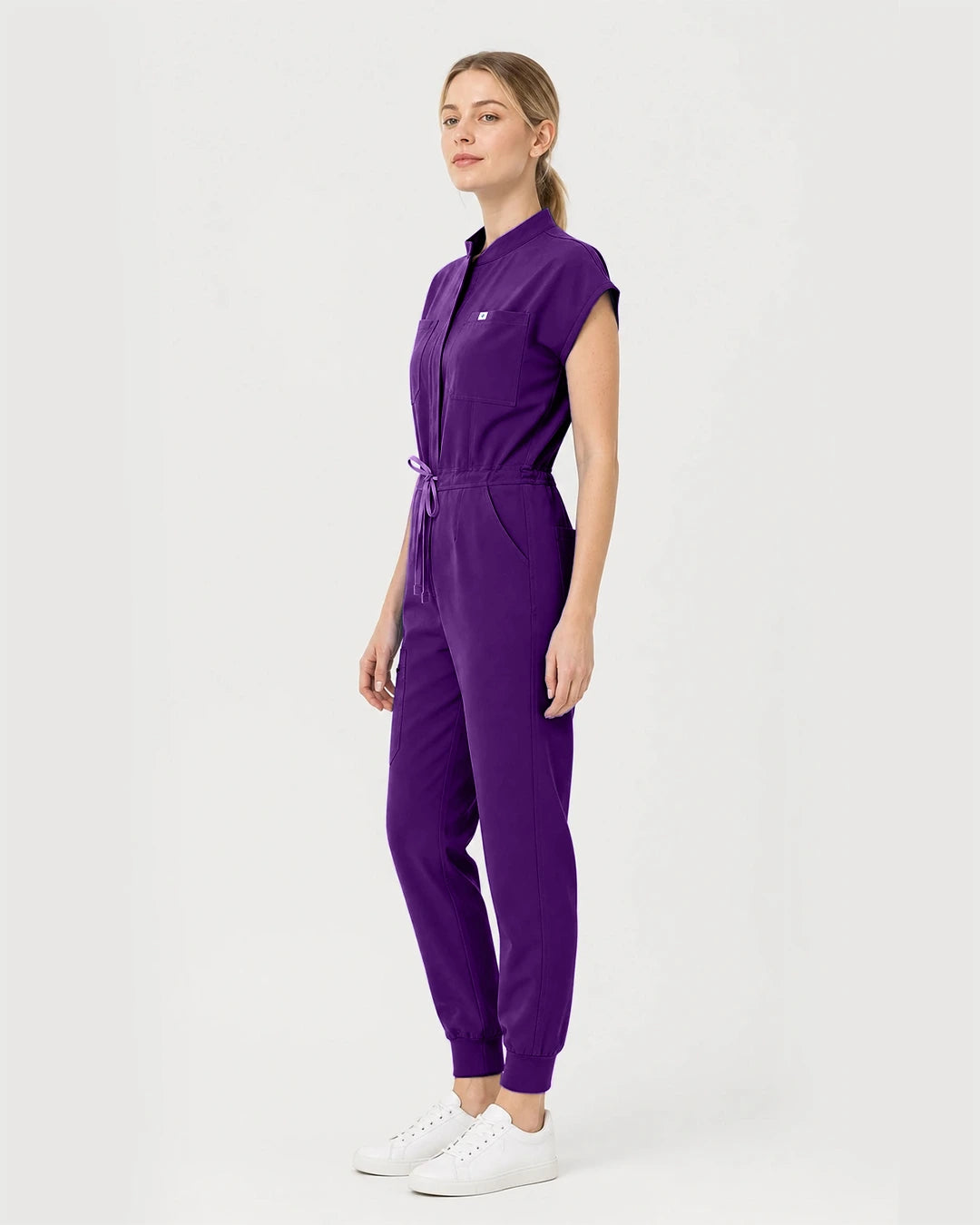 Dark Purple Eipnare Women's Zip-Front Sleeveless Scrub Jumpsuit - Stretch Medical Scrubs for Women