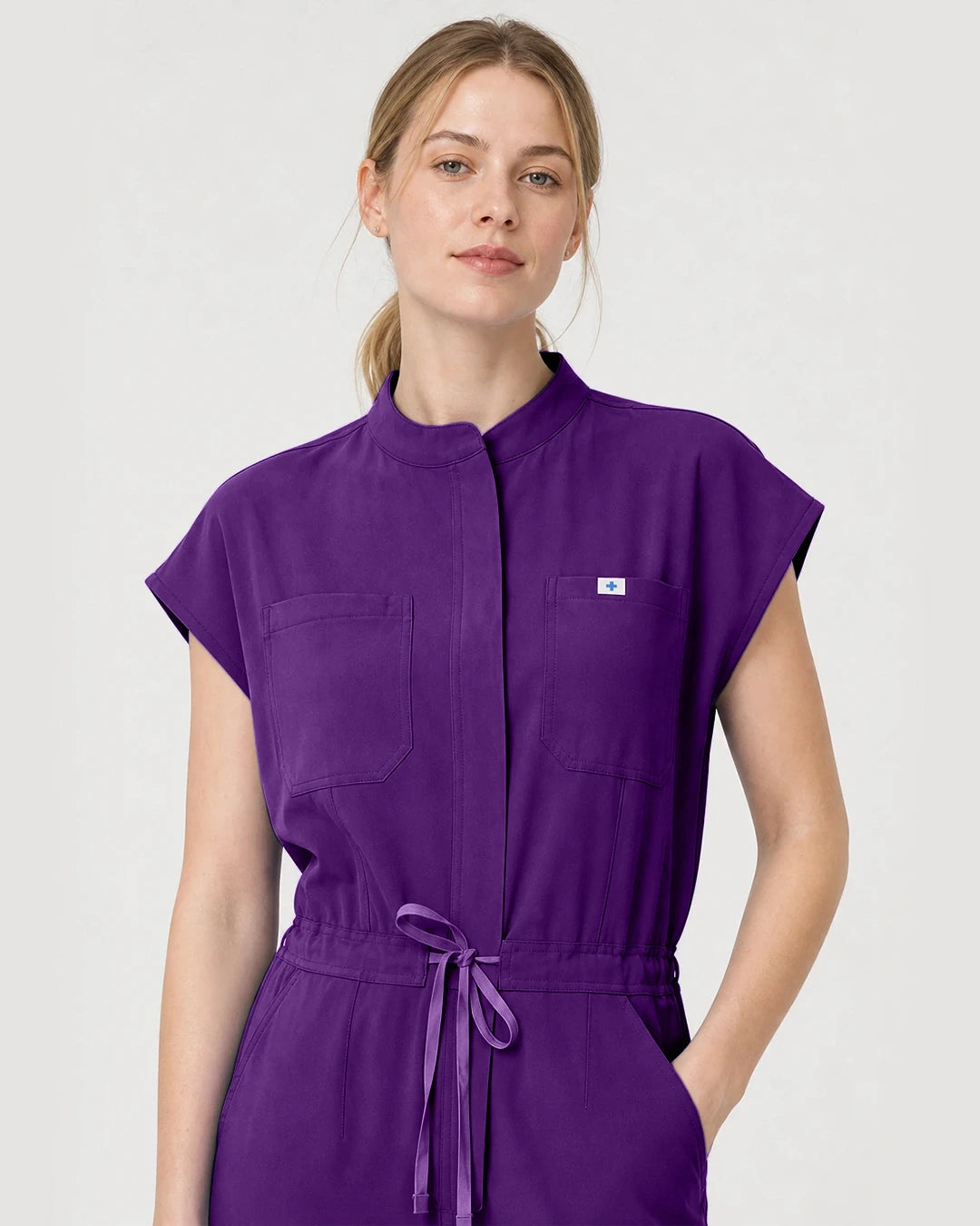 Dark Purple Eipnare Women's Zip-Front Sleeveless Scrub Jumpsuit - Stretch Medical Scrubs for Women