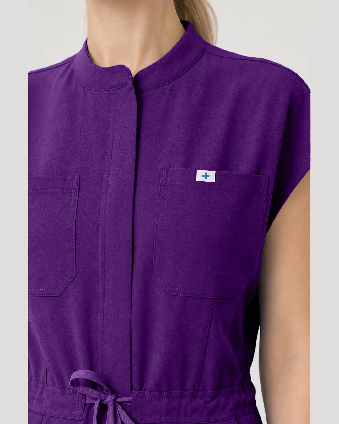 Dark Purple Eipnare Women's Zip-Front Sleeveless Scrub Jumpsuit - Stretch Medical Scrubs for Women