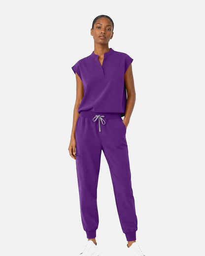 Purple – Eipnare Women's Sleeveless Mandarin Collar Jogger Uniform Set – product image 01