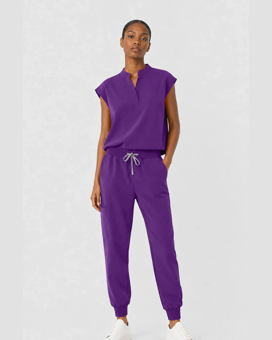 Dark Purple Eipnare Women's Sleeveless Mandarin Collar Jogger Scrub Set - Stretch Medical Scrubs for Women