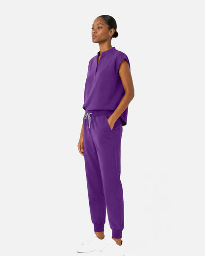 Purple – Eipnare Women's Sleeveless Mandarin Collar Jogger Uniform Set – product image 02