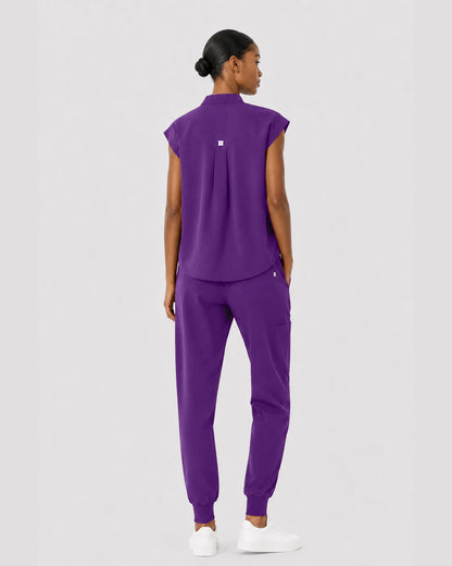 Dark Purple Eipnare Women's Sleeveless Mandarin Collar Jogger Scrub Set - Stretch Medical Scrubs for Women