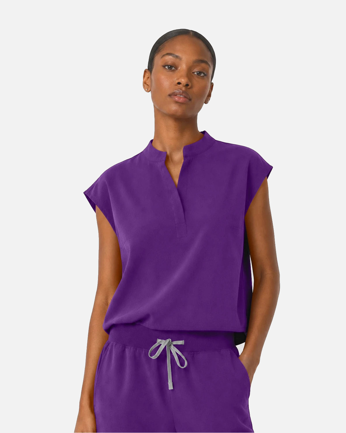 Purple – Eipnare Women's Sleeveless Mandarin Collar Jogger Uniform Set – product image 04