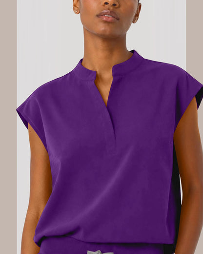 Dark Purple Eipnare Women's Sleeveless Mandarin Collar Jogger Scrub Set - Stretch Medical Scrubs for Women