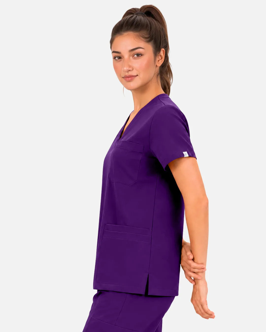 Dark purple Eipnare Women's 3-Pocket V-Neck Scrub Top - Stretch Medical Scrubs for Women
