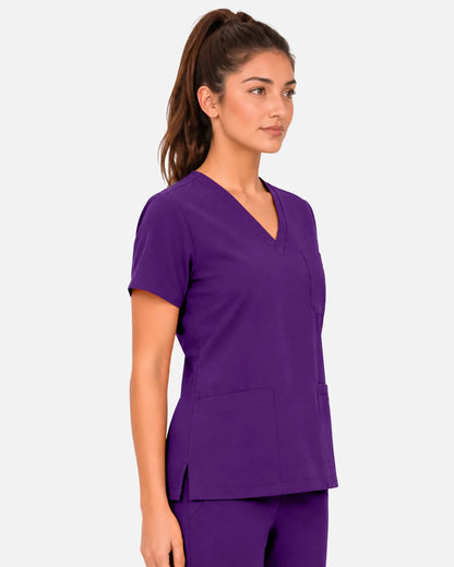 Dark purple Eipnare Women's 3-Pocket V-Neck Scrub Top - Stretch Medical Scrubs for Women