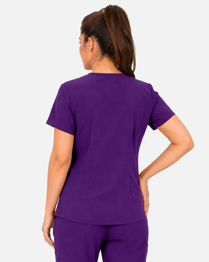 Dark purple Eipnare Women's 3-Pocket V-Neck Scrub Top - Stretch Medical Scrubs for Women