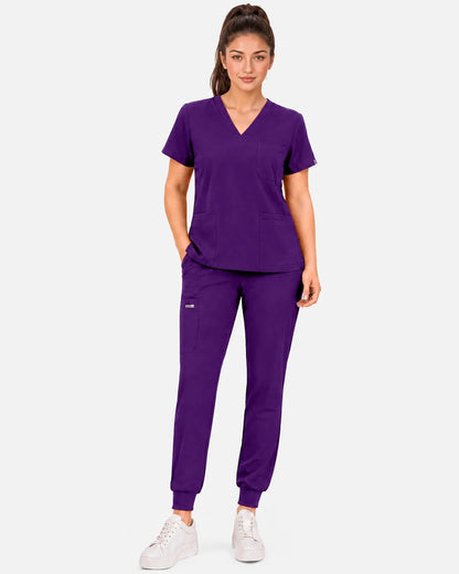 Dark purple Eipnare Women's 3-Pocket V-Neck Scrub Top - Stretch Medical Scrubs for Women