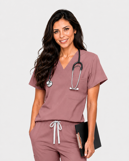 Flesh Pink Eipnare Women's Classic V-Neck Scrub Top - Stretch Medical Scrubs for Women