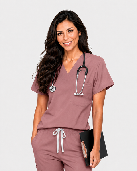 Eipnare Women's Classic V-Neck Uniform Top - Flesh Pink