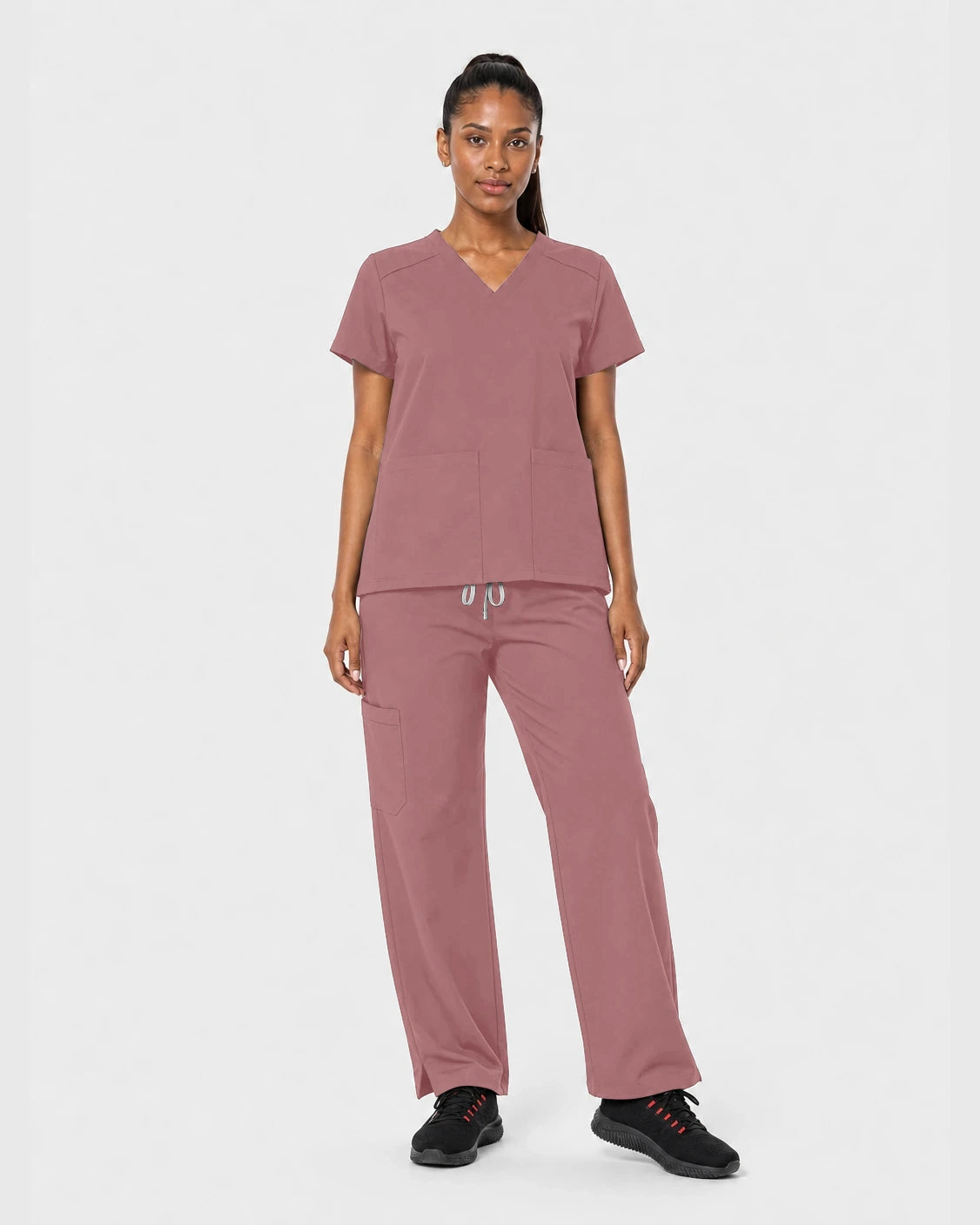 Flesh Pink Eipnare Women's 15-Pocket V-Neck Jogger Scrub Set - Stretch Medical Scrubs for Women