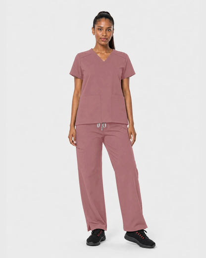 Flesh Pink Eipnare Women's 15-Pocket V-Neck Jogger Scrub Set - Stretch Medical Scrubs for Women
