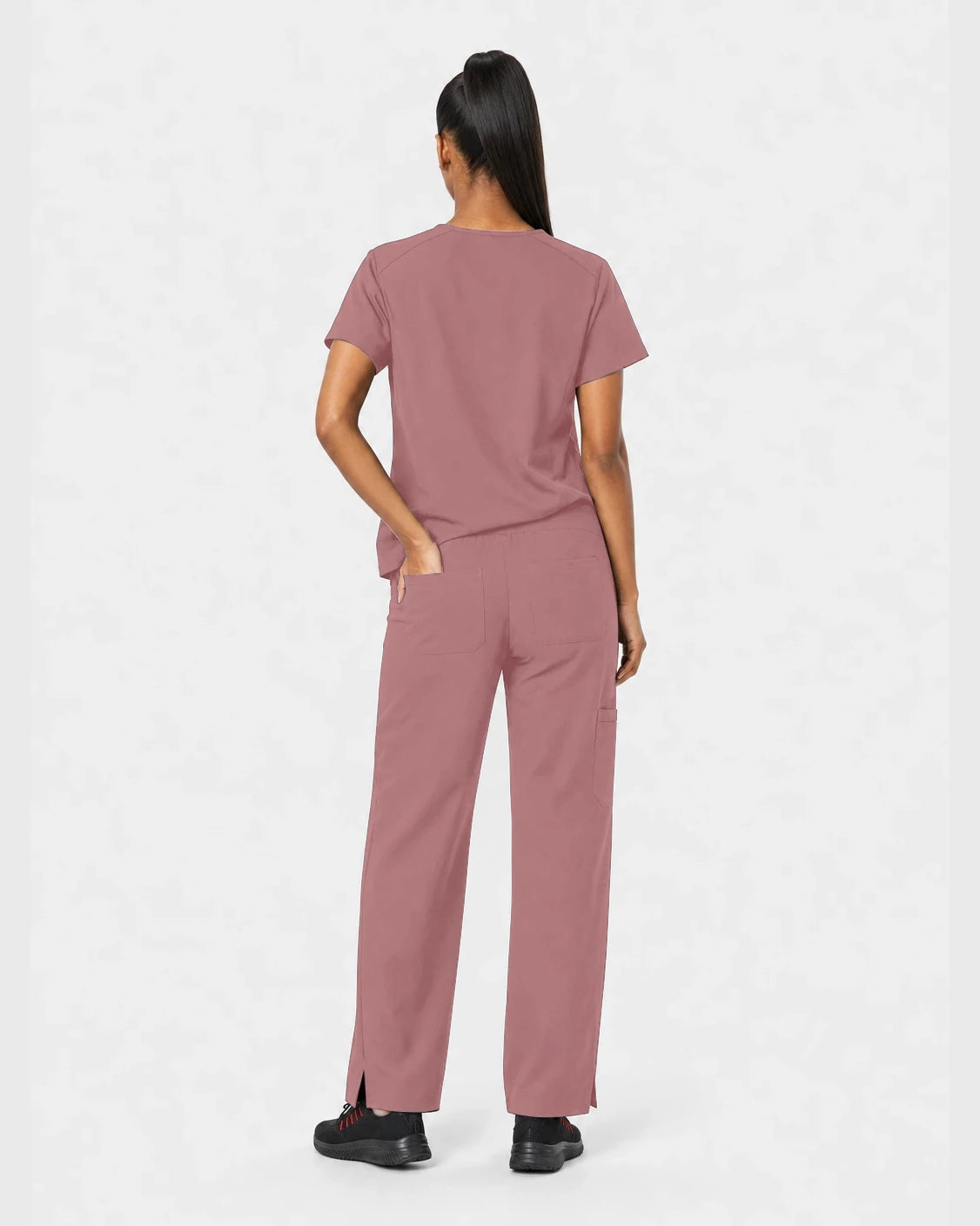 Flesh Pink Eipnare Women's 15-Pocket V-Neck Jogger Scrub Set - Stretch Medical Scrubs for Women