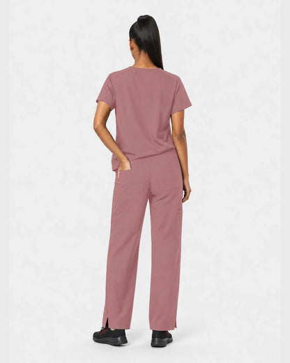 Flesh Pink Eipnare Women's 15-Pocket V-Neck Jogger Scrub Set - Stretch Medical Scrubs for Women