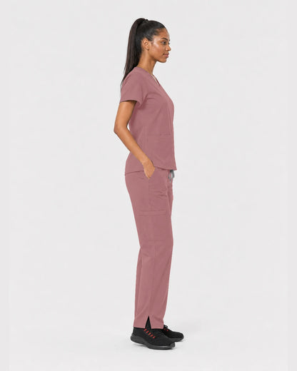 Flesh Pink Eipnare Women's 15-Pocket V-Neck Jogger Scrub Set - Stretch Medical Scrubs for Women
