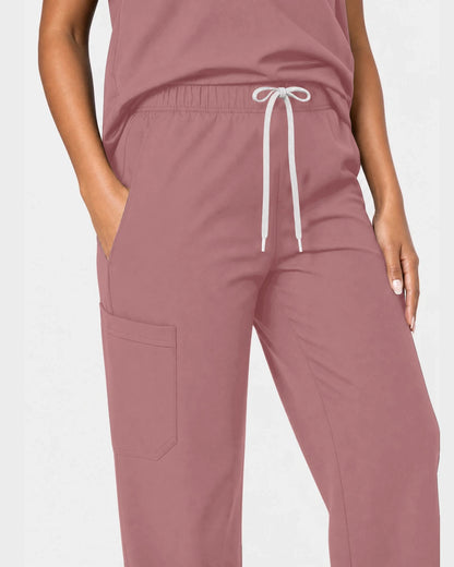 Flesh Pink Eipnare Women's 15-Pocket V-Neck Jogger Scrub Set - Stretch Medical Scrubs for Women
