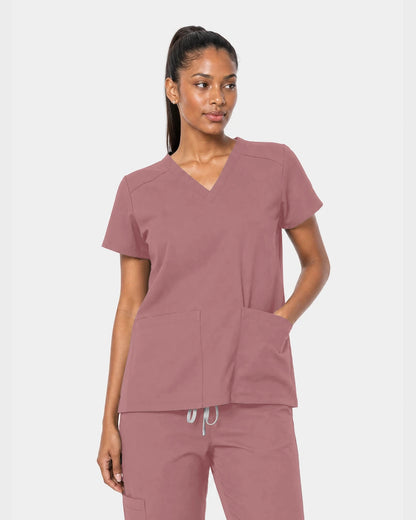 Flesh Pink Eipnare Women's 15-Pocket V-Neck Jogger Scrub Set - Stretch Medical Scrubs for Women