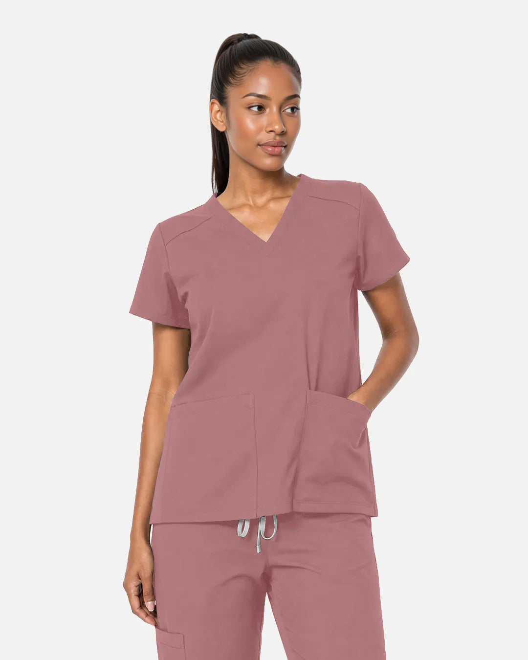 Flesh Pink Eipnare Women's Woven V-Neck Scrub Top - Stretch Medical Scrubs for Women