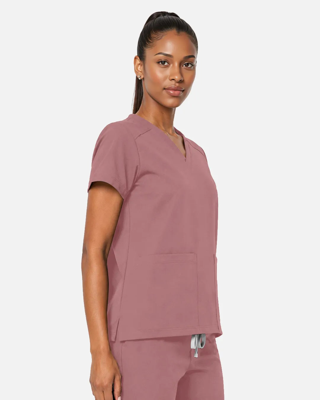 Flesh Pink Eipnare Women's Woven V-Neck Scrub Top - Stretch Medical Scrubs for Women