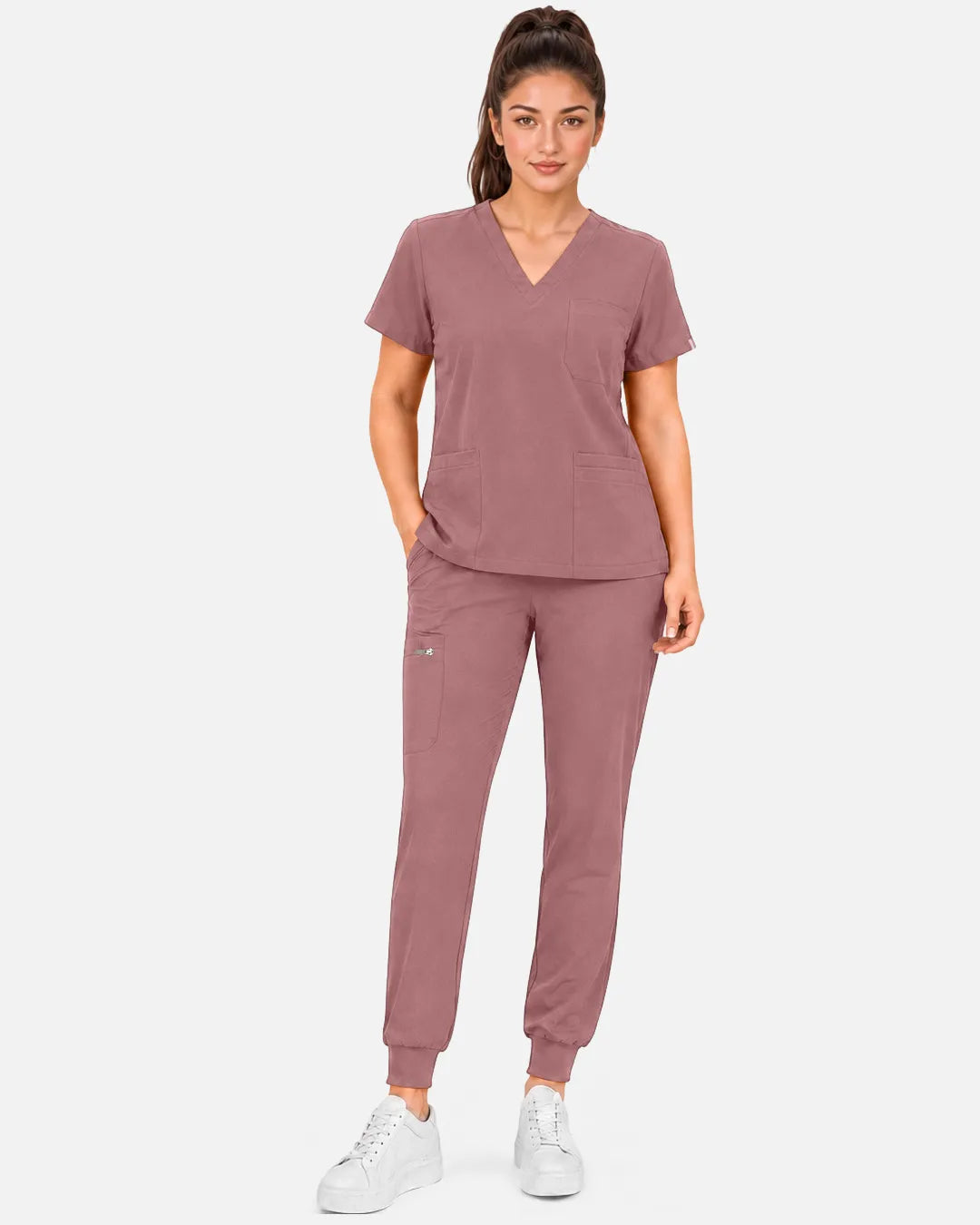 Flesh Pink Eipnare Women's Multi-Pocket Jogger Scrub Pants - Stretch Medical Scrubs for Women