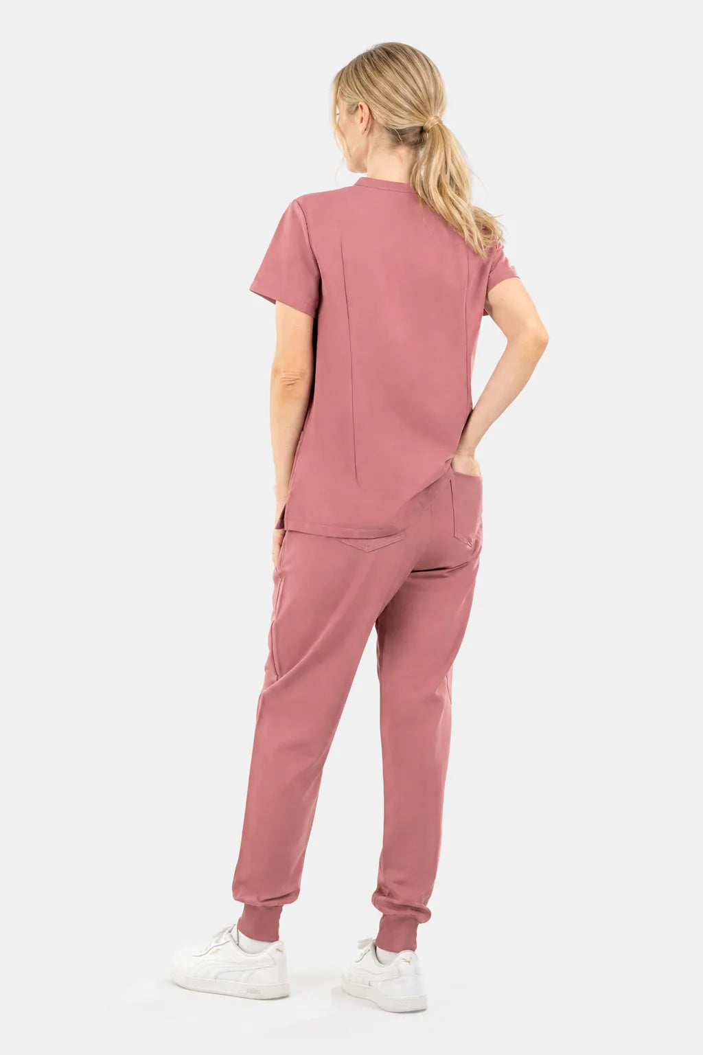 Flesh Pink Eipnare Women's V-Neck 8-Pocket Jogger Scrub Set - Stretch Medical Scrubs for Women