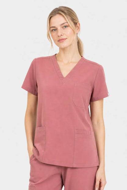 Flesh Pink Eipnare Women's V-Neck 8-Pocket Jogger Scrub Set - Stretch Medical Scrubs for Women