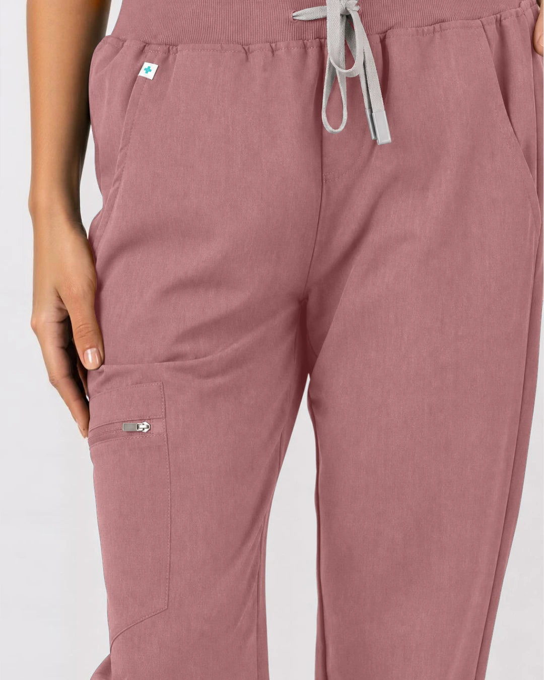 Flesh Pink Eipnare Women's 3-Pocket V-Neck Jogger Scrub Set - Stretch Medical Scrubs for Women