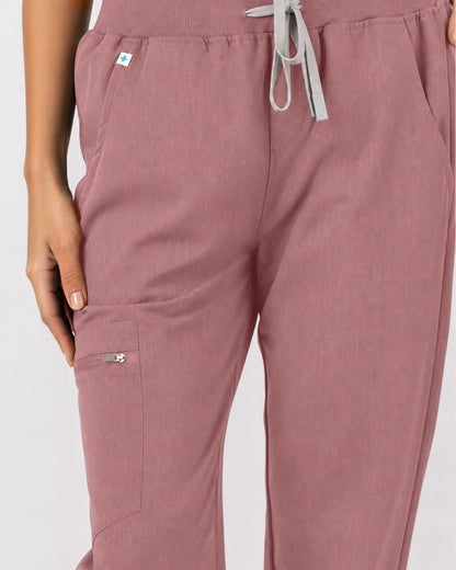 Flesh Pink Eipnare Women's 3-Pocket V-Neck Jogger Scrub Set - Stretch Medical Scrubs for Women