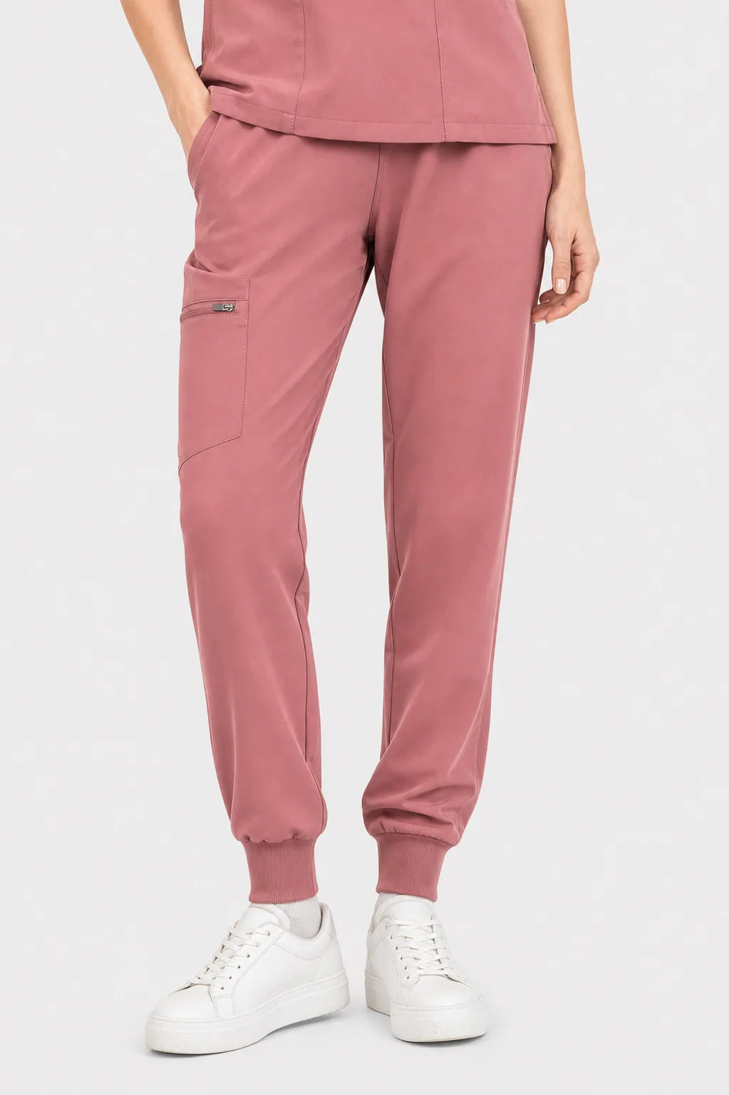 Flesh Pink Eipnare Women's V-Neck 8-Pocket Jogger Scrub Set - Stretch Medical Scrubs for Women