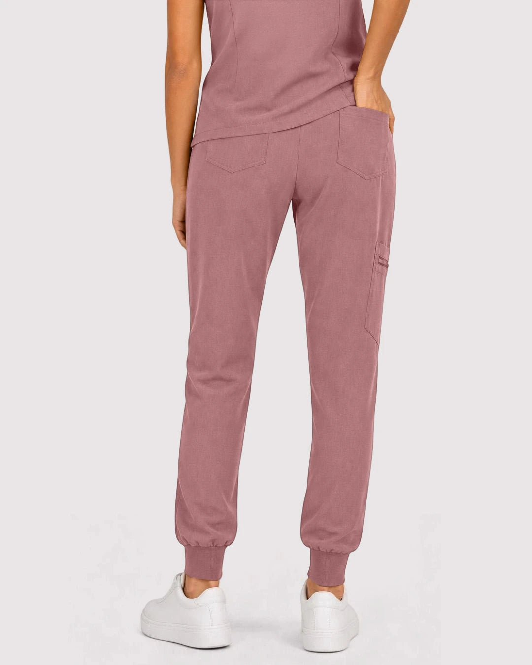 Flesh Pink Eipnare Women's 3-Pocket V-Neck Jogger Scrub Set - Stretch Medical Scrubs for Women