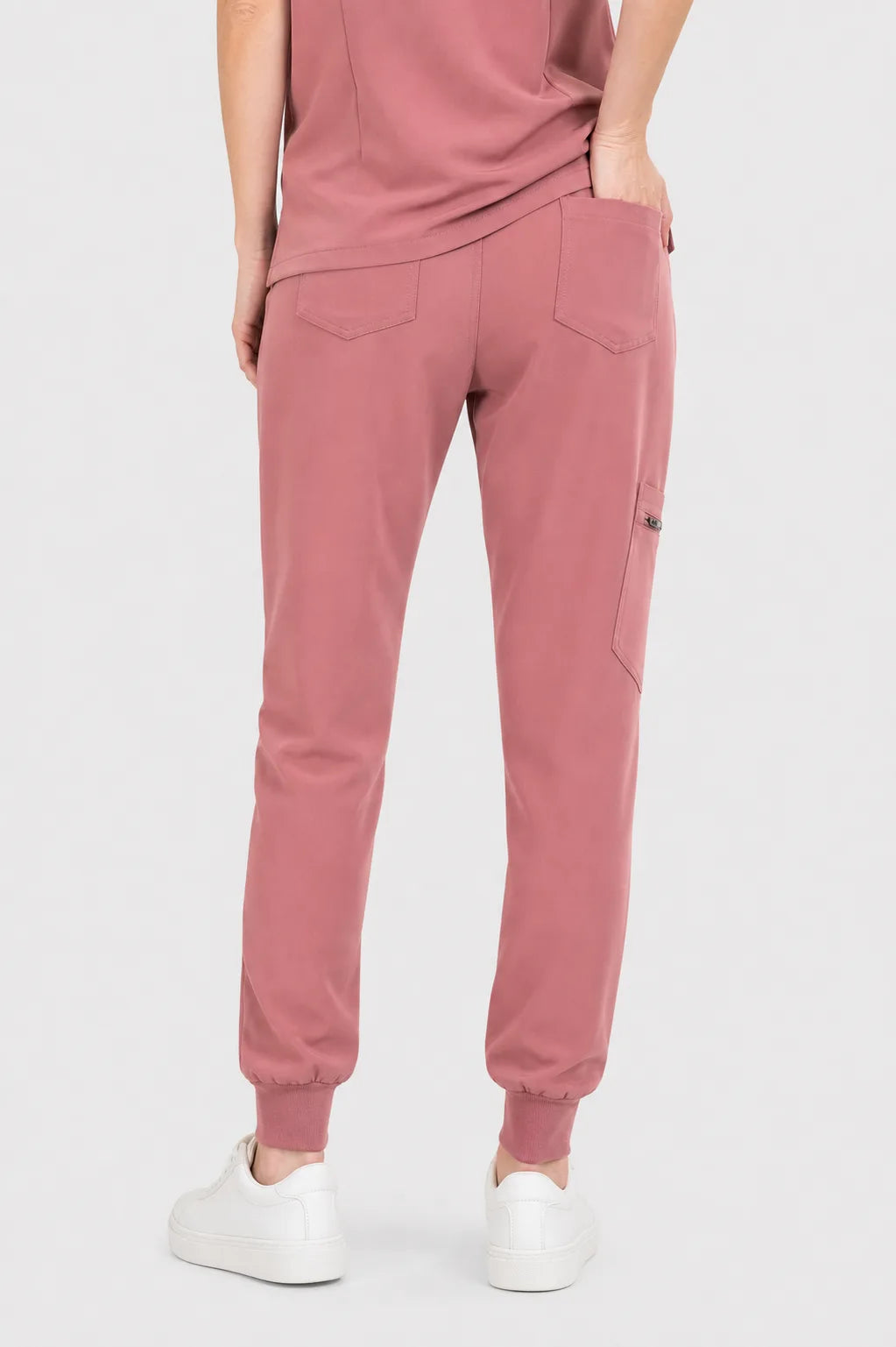 Flesh Pink Eipnare Women's V-Neck 8-Pocket Jogger Scrub Set - Stretch Medical Scrubs for Women