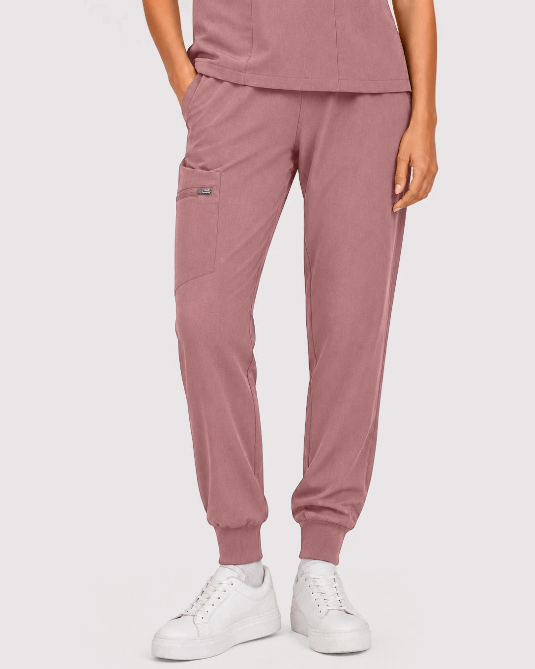 Flesh Pink Eipnare Women's 3-Pocket V-Neck Jogger Scrub Set - Stretch Medical Scrubs for Women