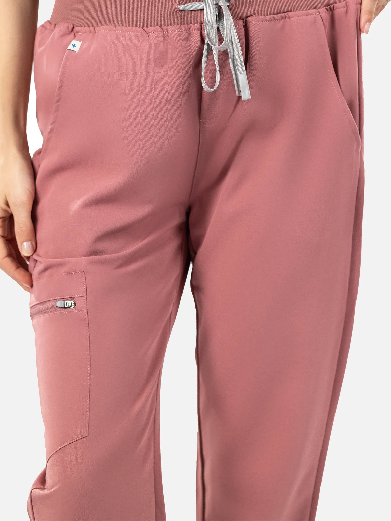 Flesh Pink Eipnare Women's V-Neck 8-Pocket Jogger Scrub Set - Stretch Medical Scrubs for Women