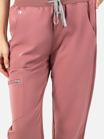 Flesh Pink Eipnare Women's V-Neck 8-Pocket Jogger Scrub Set - Stretch Medical Scrubs for Women
