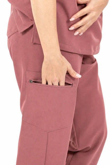 Flesh Pink Eipnare Women's V-Neck 8-Pocket Jogger Scrub Set - Stretch Medical Scrubs for Women
